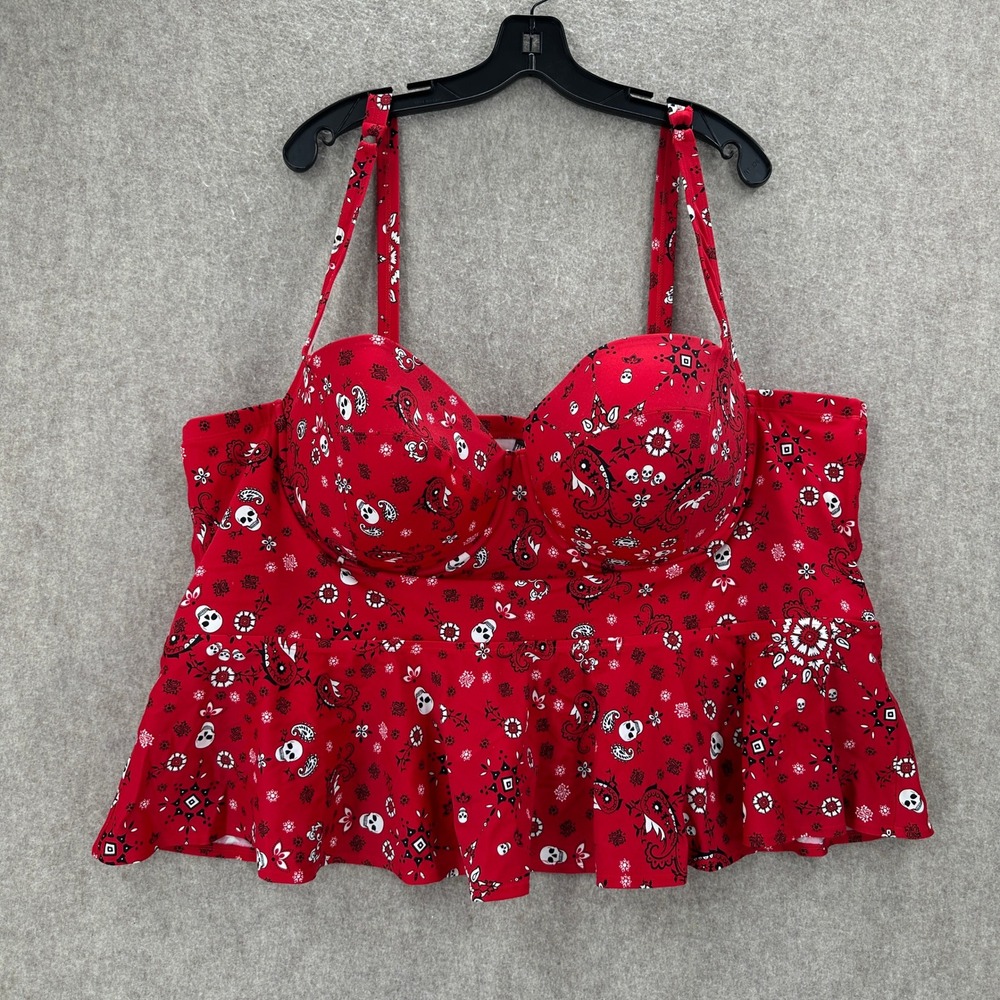 Torrid Tankini Top Women 6X Red Skull Bandana Peplum Underwire Swimwear